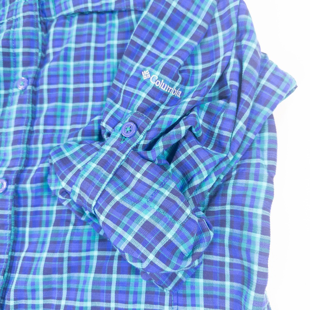 Columbia Omni Shade Plaid Vent Womens Long Sleeve Blue Green M Gorpcore Outdoor - Picture 5 of 16